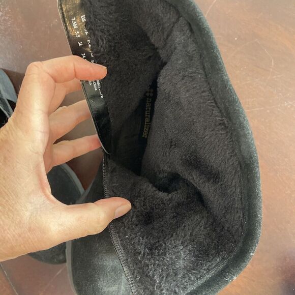 Naturalizer Suede Leather Boots 7.5 Black Faux Fur Lining Round Toe Double Zip - Picture 9 of 11